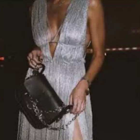 JONATHAN SIMKHAI SILVER PLUNGE NECK LONG DRESS SIZE M - Picture 8 of 9